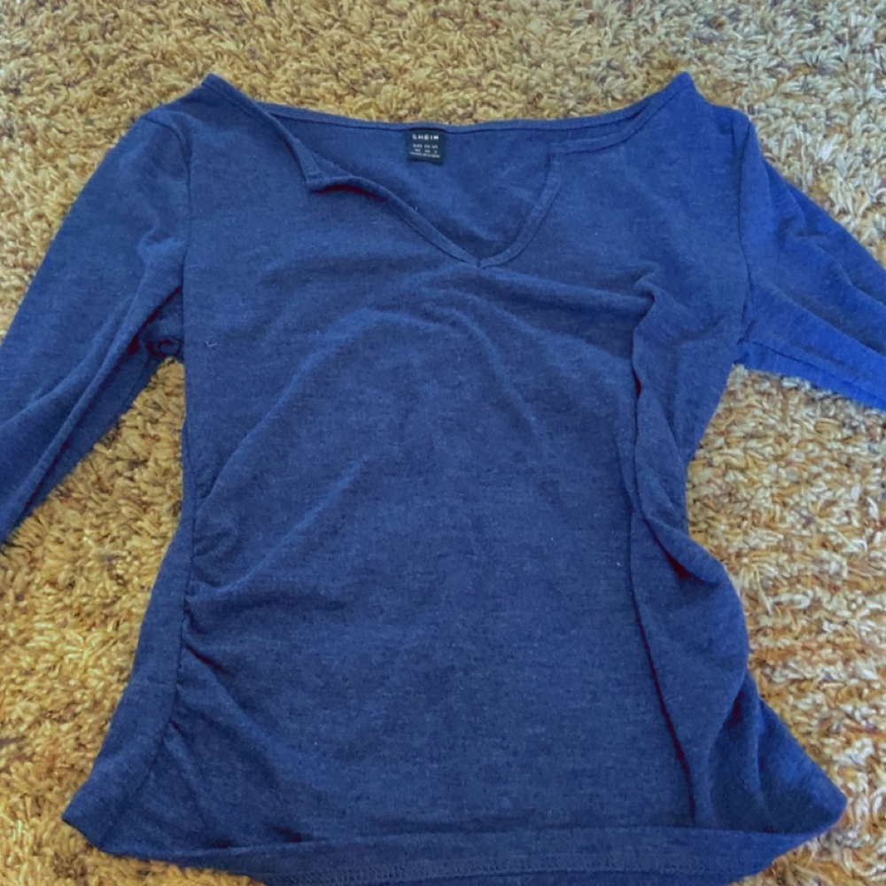 H&M Blue Asymmetrical 3/4 Sleeve Blouse